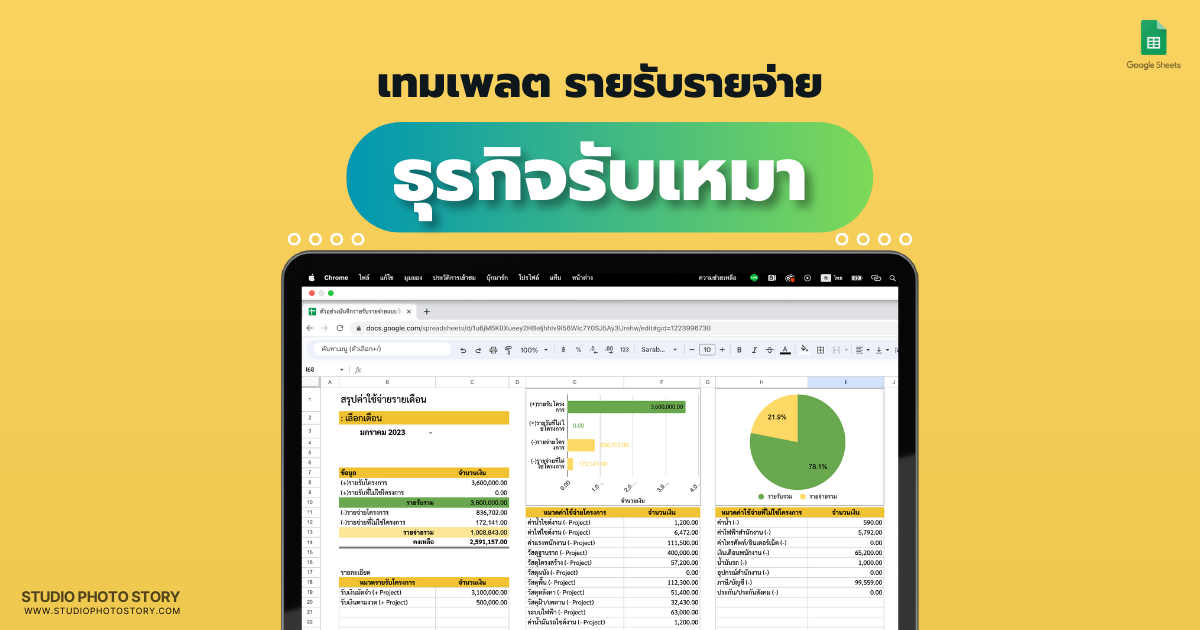 รายละเอียด เทมเพลต รายรับรายจ่าย สำหรับธุรกิจรับเหมา Google sheet