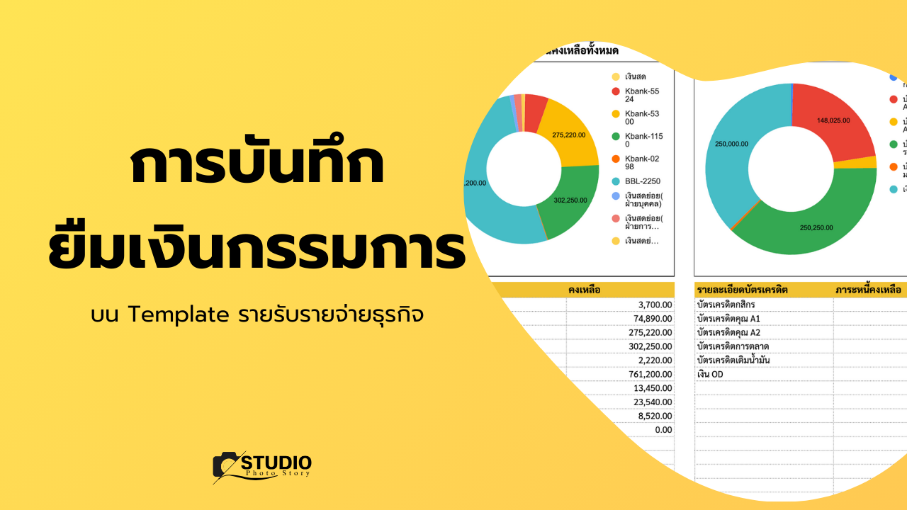 การบันทึกยืมเงินกรรมการ บนเทมเพลต รายรับรายจ่ายสำหรับธุรกิจ